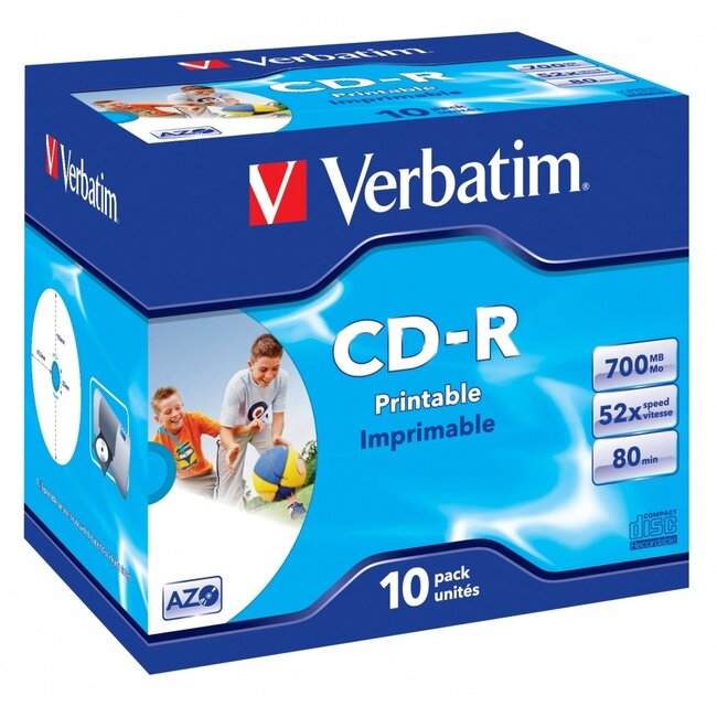 Verbatim CD-R AZO Wide Inkjet bedruckbare Rohlinge im Jewel Case - 52x - 700 MB / 80 Min. / 10 Stück