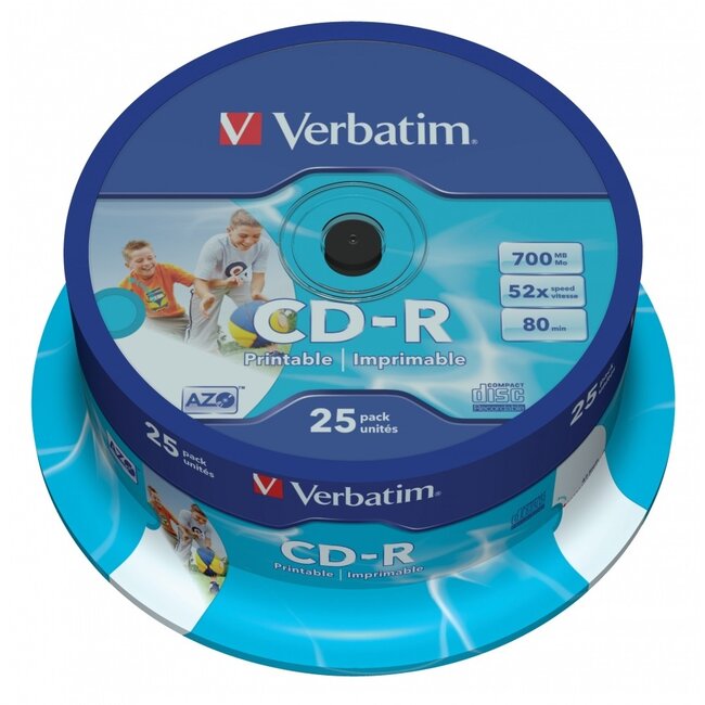 Verbatim CD-R AZO Wide Inkjet bedruckbare Rohlinge - 52x - 700 MB / 80 Min. - 25 Stück Spindel