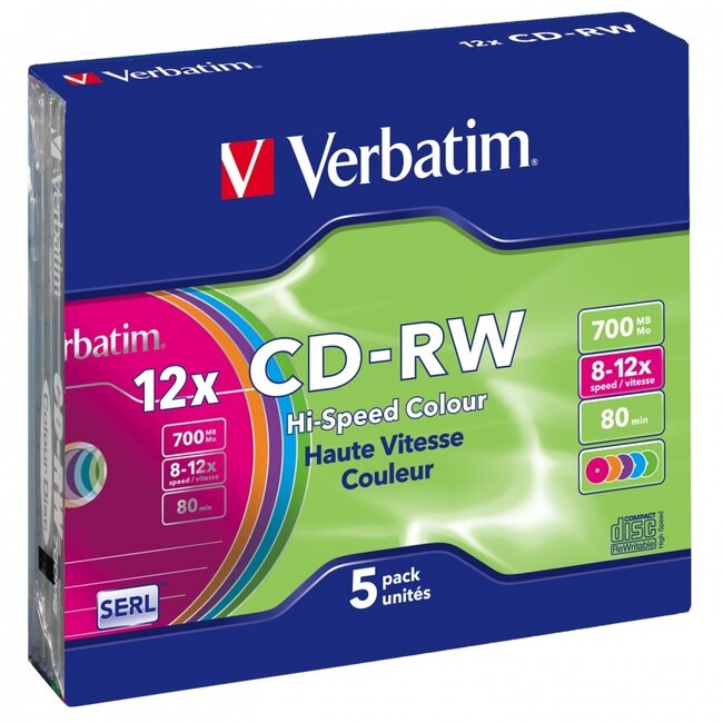 Verbatim CD-RW Rohlinge im Slim Case - 12x - 700 MB / 80 Min. - 5 Stück
