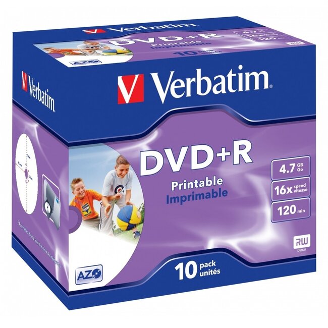 Verbatim DVD+R Wide Inkjet Printable 16x 4,7 GB Jewel Case 10 Stück