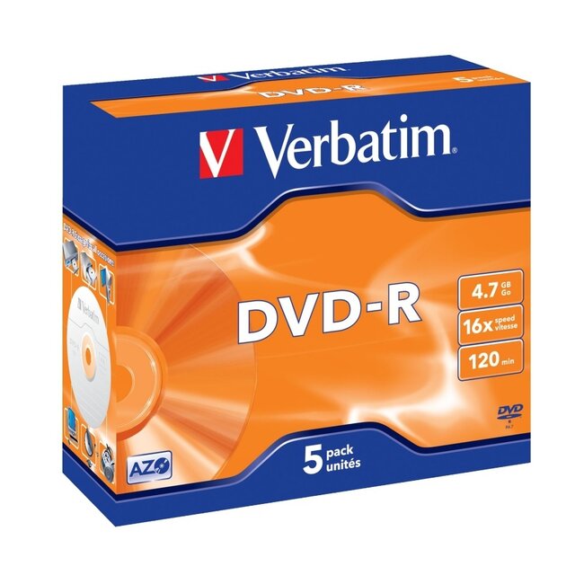 Verbatim DVD-R Rohlinge 4,7 GB 16x im Jewel Case - 5 Stück