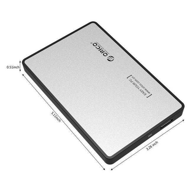 Orico 2,5'' SATA HDD/SSD Gehäuse - USB 3.0 (Micro USB) / Kunststoff / Silber