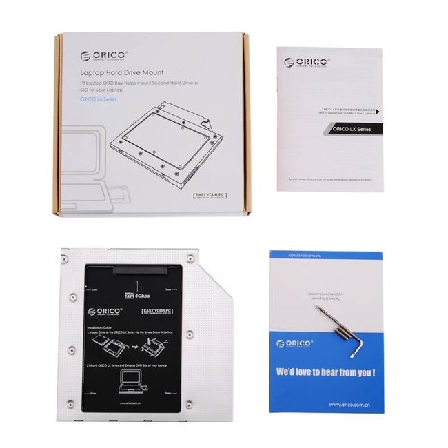 Orico 2,5'' SATA HDD/SSD auf 5,25'' Ultra Slim SATA Laufwerk (9,5mm) Caddy / Grau