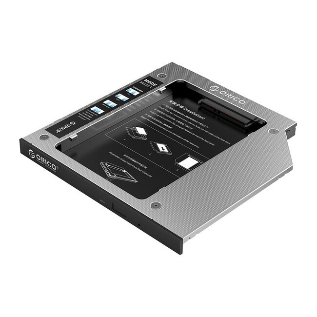 Orico 2,5'' SATA HDD/SSD auf 5,25'' Ultra Slim SATA Laufwerk (9-9,5mm) Caddy / Grau