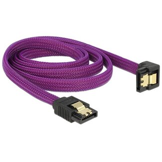 DeLOCK Premium SATA-Datenkabel - gerade / 90° nach unten - Nylon - SATA600 - 6 Gbit/s - lila - 1 Meter