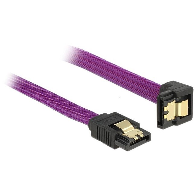 Premium SATA-Datenkabel - gerade / 90° nach unten - Nylon - SATA600 - 6 Gbit/s - lila - 1 Meter