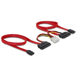 DeLOCK 2x SATA auf 2x SATA Daten- und 1x Molex Stromkabel - SATA300 - 3 Gbit/s - Rot - 0,5 m