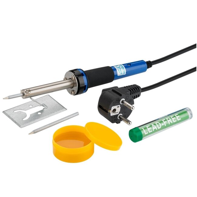 Elektrisches Lötset mit Lötkolben, Ersatzspitze, Halter, Paste und Lötzinn - 30W - 1,2 m
