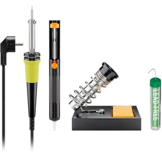 Goobay Elektrisches Lötset mit Lötkolben, Halter, Entlötpumpe und Lötzinn - 30W