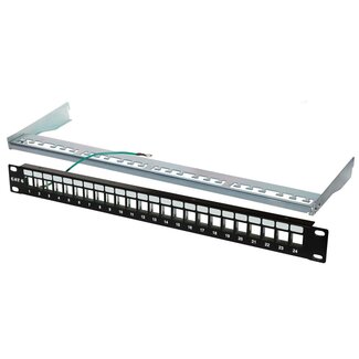 Goobay 19 Zoll Patchpanel mit Kabelmanagement | 24 Keystone Module | 1U | Schwarz