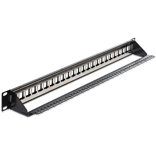 Delock 19 Zoll Patchpanel mit Kabelführung | 24 Keystone Module | 1U | Schwarz
