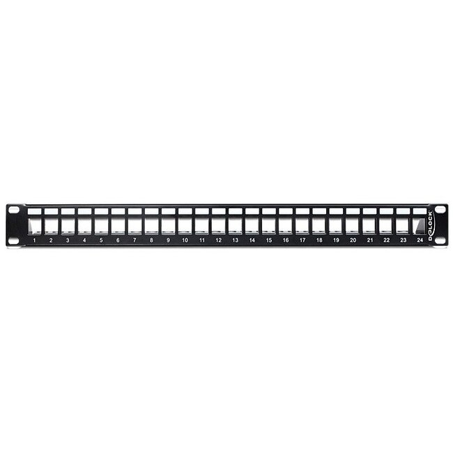 Delock 19 Zoll Patchpanel mit Kabelführung | 24 Keystone Module | 1U | Schwarz