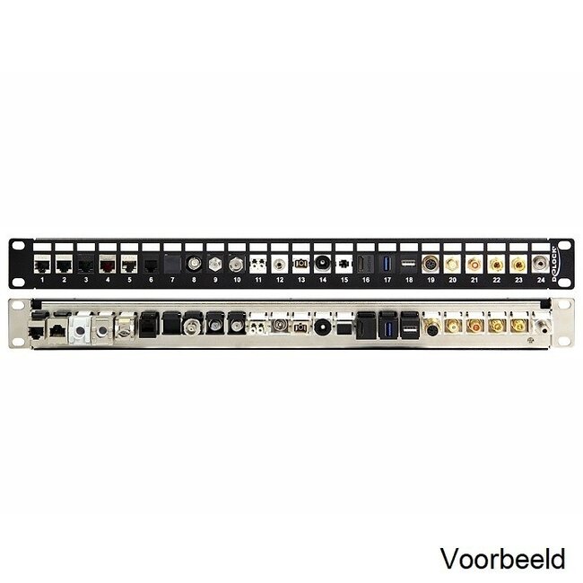 Delock 19 Zoll Patchpanel mit Kabelführung | 24 Keystone Module | 1U | Schwarz