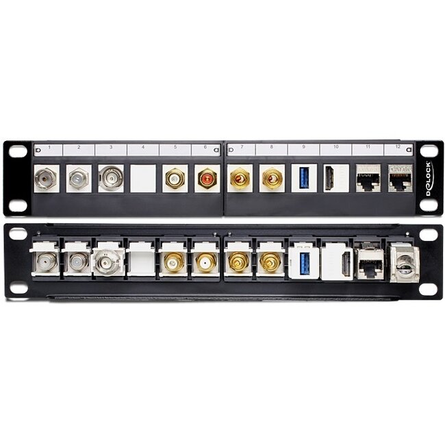 Delock 10 Zoll Patchpanel | 12 Keystone Module | 1U | Schwarz