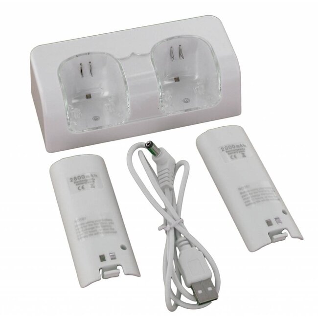 Ladestation mit Akkus für 2 Nintendo Wii Remote Controller mit/ohne MotionPlus, weiß