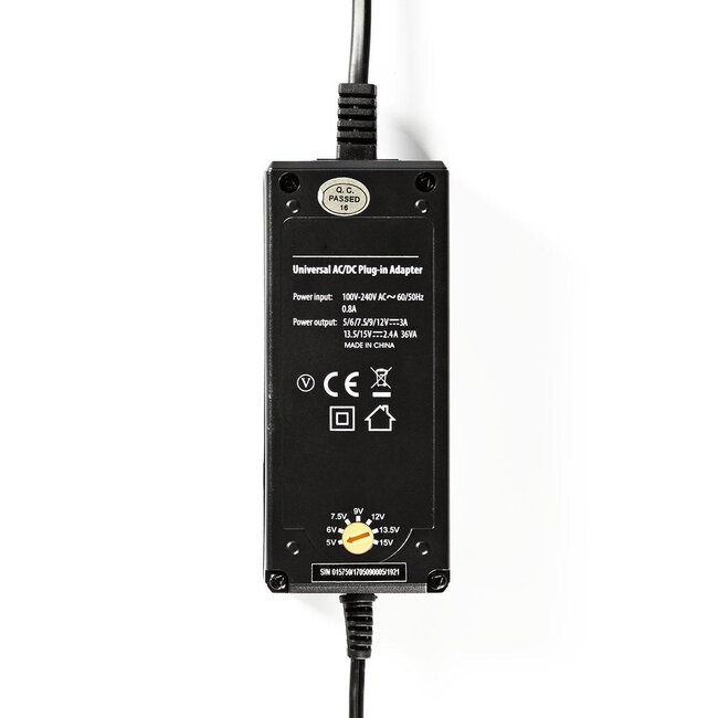 Universal Netzadapter 5-15V / 2,4-3A / 36W mit 6 Wechselsteckern / Schwarz - 1,8 m