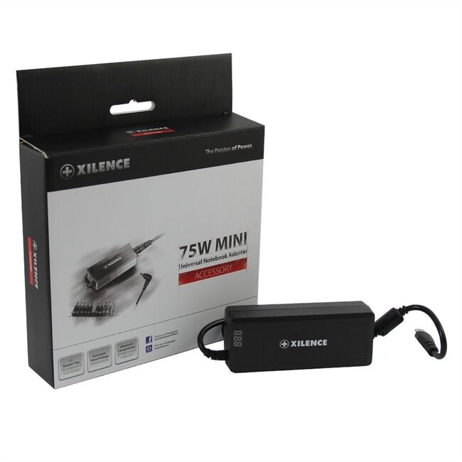 Xilence Universal Notebook-Ladegerät 75W mit 9 Wechselsteckern / Schwarz