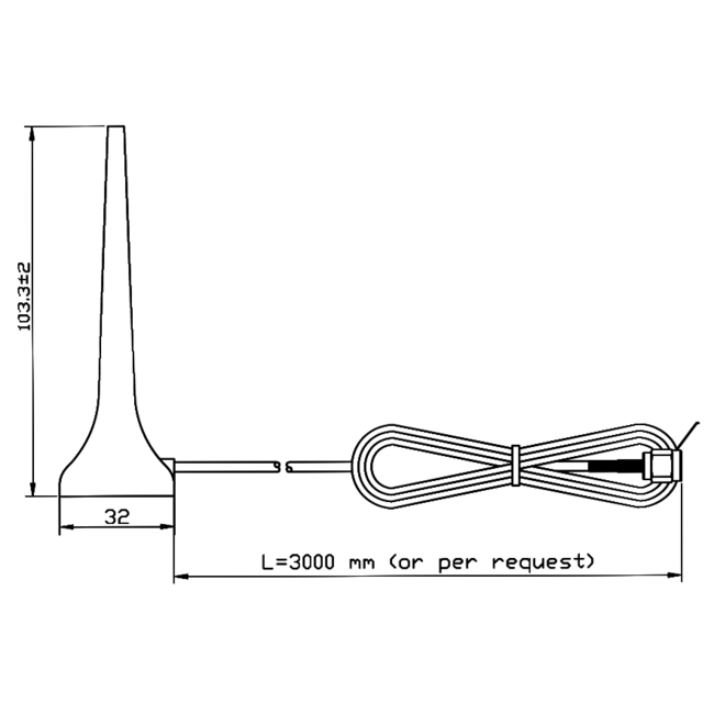 GSM Quadband Antenne mit SMA (m) Stecker - 2 dBi - 3 Meter