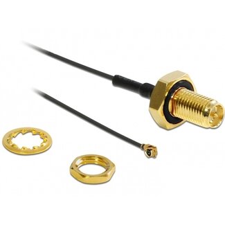 DeLOCK MHF I (w) - RP-SMA (w) Kabel mit Dichtungsring - Micro Coax 1,13 mm - 50 Ohm - Schwarz - 0,10 m