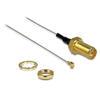 DeLOCK MHF I (w) - RP-SMA (w) Kabel - Micro Koax (1,37 mm) - 50 Ohm / Grau - 0,20 m