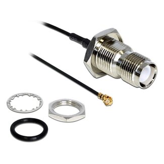 DeLOCK MHF I (w) - RP-TNC (w) Kabel mit Dichtungsring - Micro Coax (1,37 mm) - 50 Ohm / Schwarz - 0,20 m