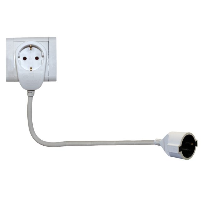 CEE 7/7 auf 2x CEE 7/3 Verlängerungskabel mit Durchgangsstecker - 3x1,5mm² - 3m weiß