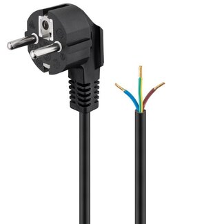 Goobay CEE 7/7 Winkelstecker - 3-adriges offenes Ende Stromkabel | 3x 1,00mm² | Schwarz | 5 Meter