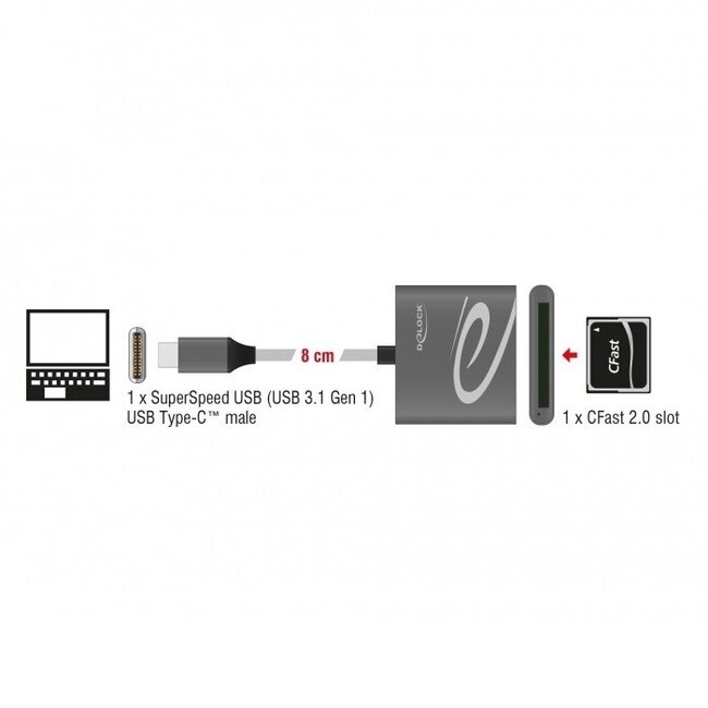 DeLOCK USB-Kartenleser mit USB-C Anschluss, 1 Steckplatz - CFast - USB 3.0