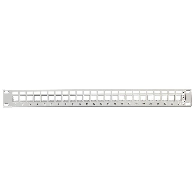 Delock 19 Zoll Patchpanel mit Kabelführung | 24 Keystone Module | 1U | Grau