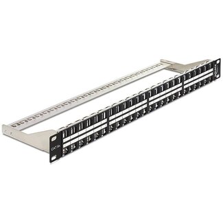 DeLOCK Delock 19 Zoll Patchpanel mit Kabelmanagement | für 48 Keystone Module | 1U | Schwarz
