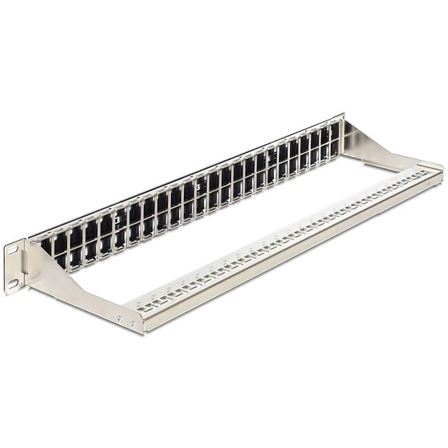Delock 19 Zoll Patchpanel mit Kabelmanagement | für 48 Keystone Module | 1U | Schwarz