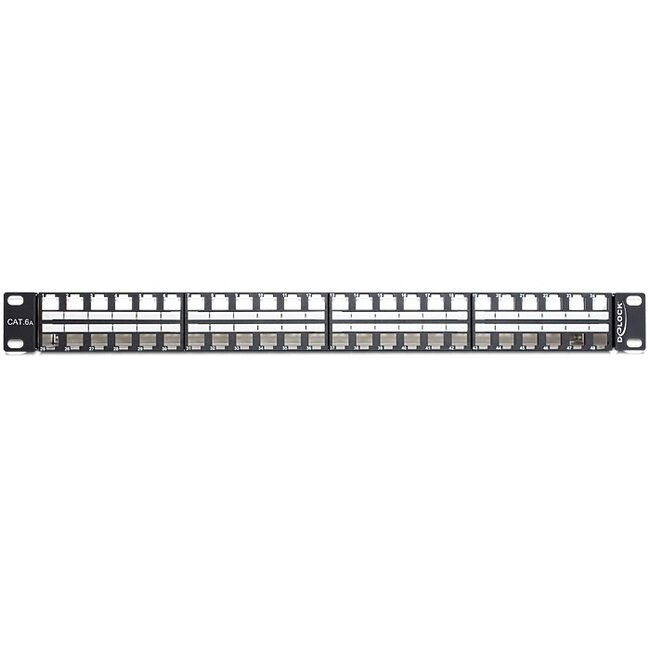 Delock 19 Zoll Patchpanel mit Kabelmanagement | für 48 Keystone Module | 1U | Schwarz