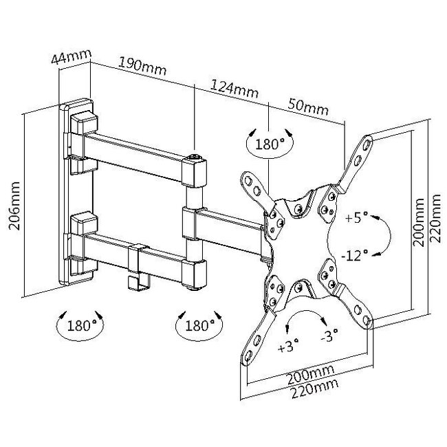 My Wall Wandhalterung für Bildschirme bis 42 Zoll / Full Motion (3 Drehpunkte) / Schwarz