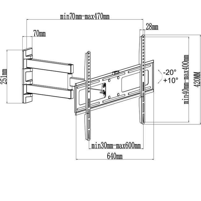 My Wall Full-Motion Wandhalterung für Bildschirme bis 70 Zoll, 3 Drehpunkte, Schwarz