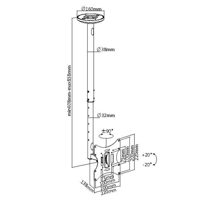 My Wall Deckenhalterung für Bildschirme bis 42 Zoll / Full Motion (1 Drehpunkt) / Silber