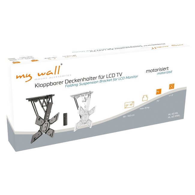 My Wall Deckenhalterung für Bildschirme bis 55 Zoll / klappbar mit Motor (Fernbedienung) / weiß