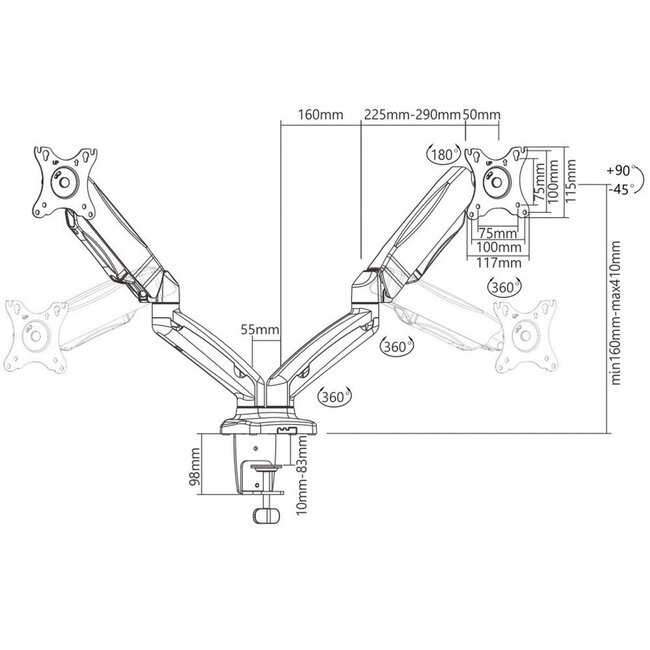 Value Monitorhalterung für 2 Monitore bis 32 Zoll / interaktiv / schwarz