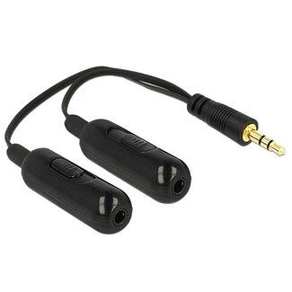 DeLOCK 3,5mm Klinke auf 2x 3,5mm Stereo Audio Splitter mit Lautstärkeregler / Schwarz - 0,20 m