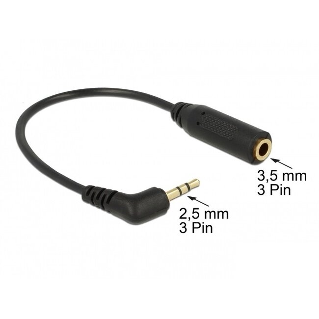 2,5mm Winkelklinke (m) auf 3,5mm Klinke (w) Adapter vergoldet - 0,15 m