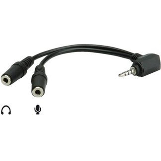 Roline 3,5mm 4-polig > 2x 3,5mm Headset Adapter (CTIA/AHJ) / Winkelstecker - 0,15m