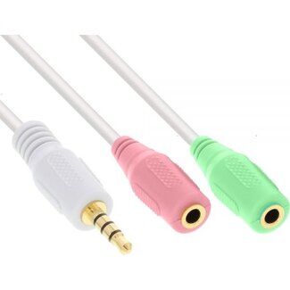 InLine 3,5mm 4-poliger > 2x 3,5mm Headset Adapter (CTIA/AHJ) vergoldet - weiß - 1 Meter