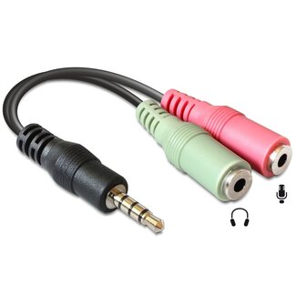 DeLOCK 3,5mm 4-poliger > 2x 3,5mm Headset Adapter (OMTP) - Schwarz - 0,10m