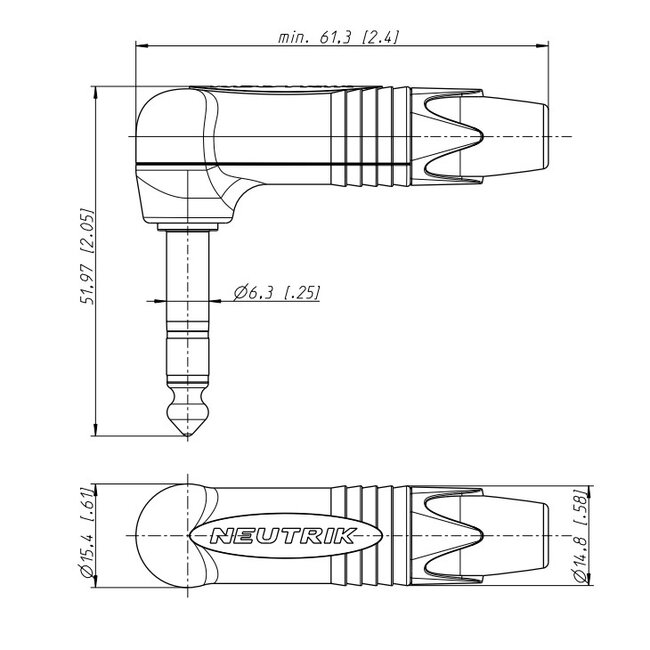 Neutrik NP3RX 6,35mm Klinkenstecker (m) rechtwinklig - Metall - 3-polig / Stereo