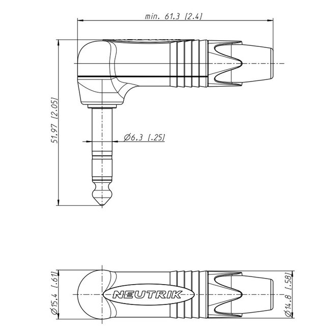 Neutrik NP2RX-B 6,35mm Klinkenstecker (m) rechtwinklig - Metall - 2-polig / Mono