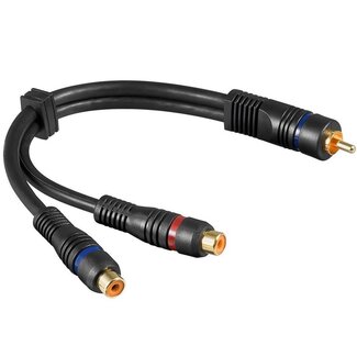 Goobay Subwoofer/Tulpe Mono (m) - Tulpe Stereo (w) Audio Adapter - vergoldet/Kupfer - 0,20 m