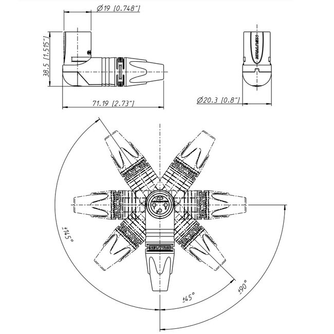 Neutrik NC3MRX XLR 3-poliger Winkelstecker / Schwarz/Grau