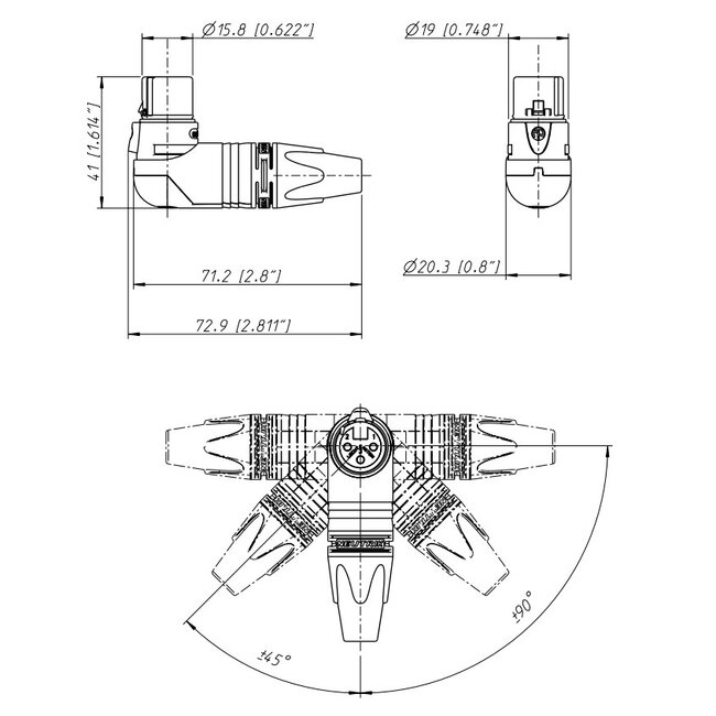 Neutrik NC3FRX XLR 3-poliger Winkelstecker Schwarz/Grau