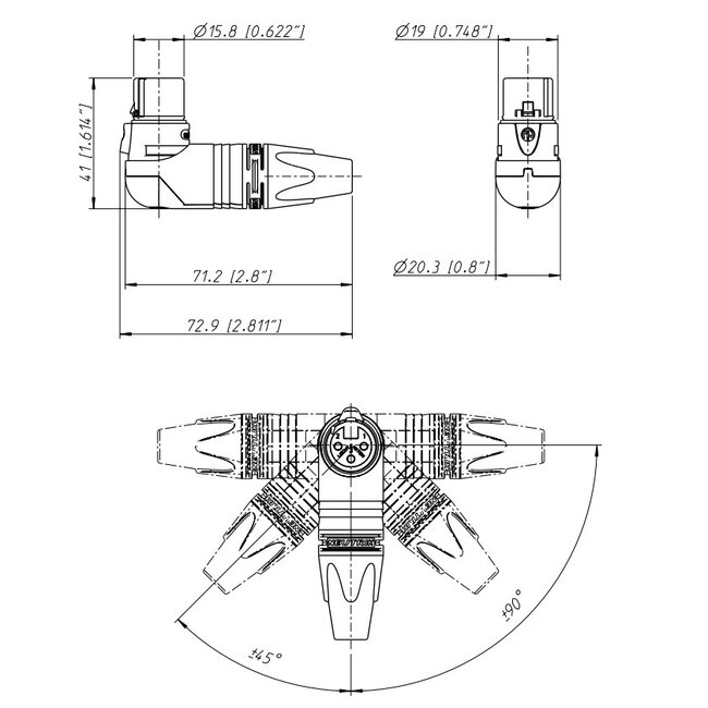 Neutrik NC3FRX-BAG XLR 3-poliger Winkelstecker / Schwarz