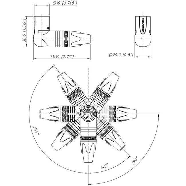 Neutrik NC3MRX-B XLR 3-poliger Winkelstecker - vergoldet / schwarz