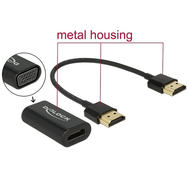 Premium HDMI-zu-VGA Adapter mit abnehmbarem Kabel / Schwarz - 0,15 m
